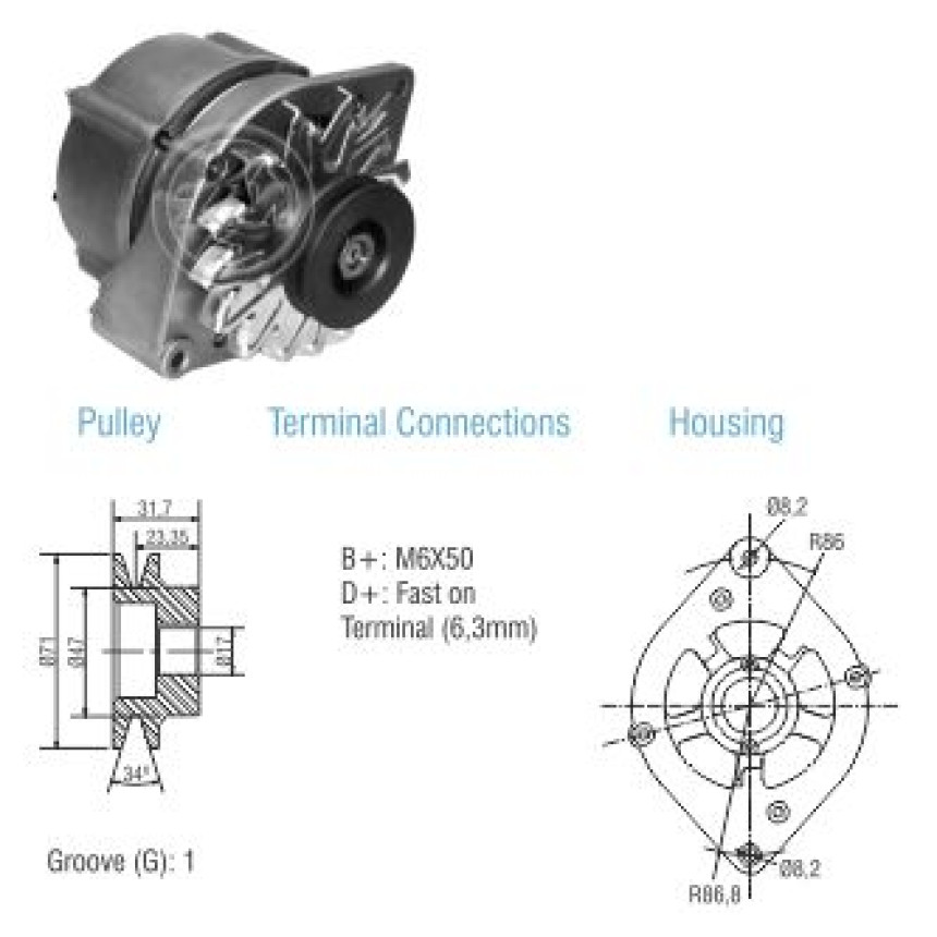 ALTERNADOR COMPATÍVEL BOSCH 12V 52A FUSCA/KOMBI/BRASILIA ZM9010105