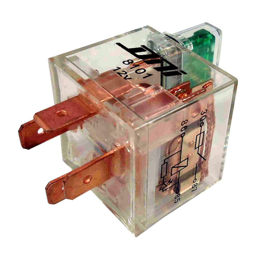 RELE AUXILIAR COMPATÍVEL 12V 40A 4T TRANSPARENTE C/LED C/SUPORTE DNI8101