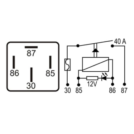 RELE AUXILIAR COMPATÍVEL 12V 40A 4T TRANSPARENTE C/LED C/SUPORTE DNI8101
