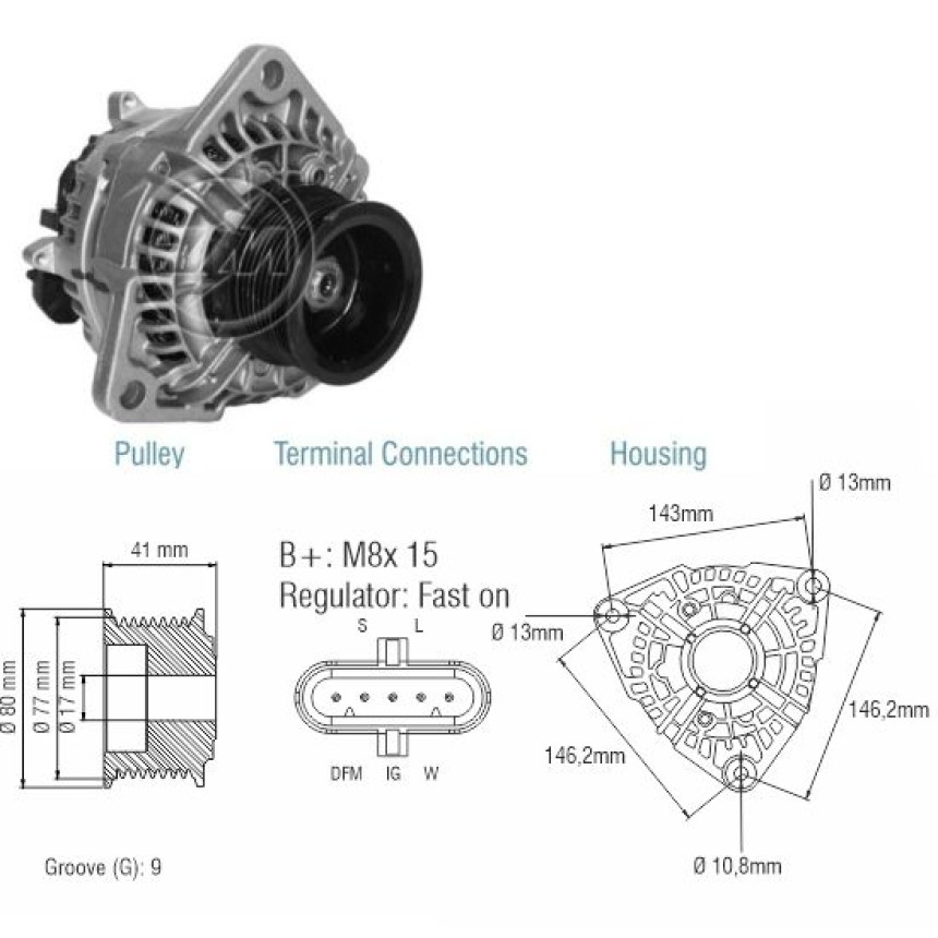 ALTERNADOR COMPATÍVEL BOSCH ELETR 24V 80A MB ACCELO/ATEGO (POLIA 9PK-77) ZM9010601