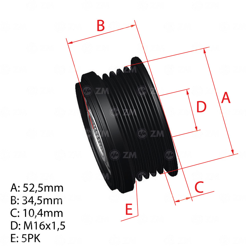 POLIA RODA LIVRE 5PK-53 COMPATÍVEL BOSCH MB CLASSE/CLA/GLA 5732 ZM9600115