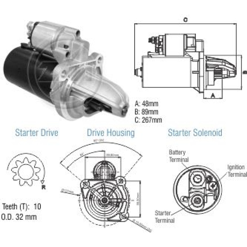 MOTOR PARTIDA COMPATÍVEL BOSCH JF 12V 10D C/RED MB/CARGO 32MM-ESQ ZM8013205