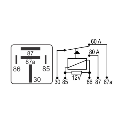 RELE AUXILIAR REVERSOR 5T COMPATÍVEL 12V 80A/60A DNI8122