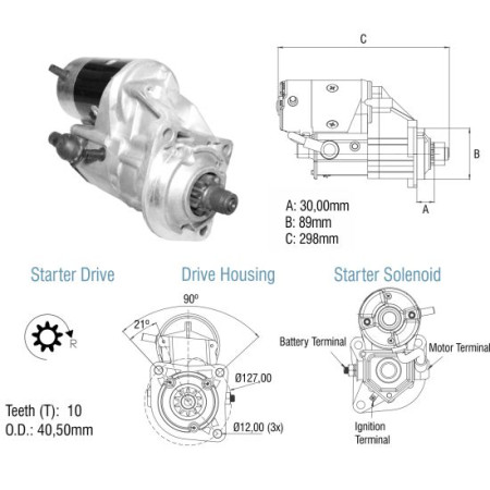 MOTOR PARTIDACOMPATÍVEL DENSO 12V 10D CATERPILLAR - LD ESQ ZM8014008