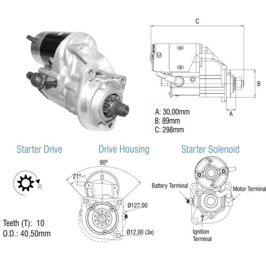 MOTOR PARTIDACOMPATÍVEL DENSO 12V 10D CATERPILLAR - LD ESQ ZM8014008
