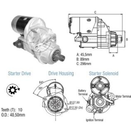 MOTOR PARTIDA COMPATÍVEL DENSO 12V 10D EMPILHADEIRA HYSTER/ 99 - LE ZM8014010