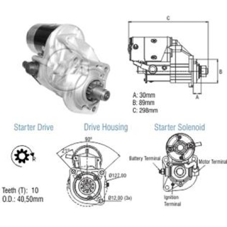 MOTOR PARTIDA COMPATÍVEL DENSO 24V 10D CATERPILLAR 914 924 C/PERKINS - LE ZM8014104