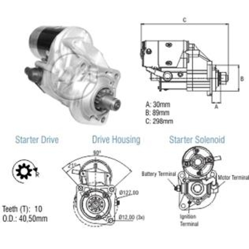 MOTOR PARTIDA COMPATÍVEL DENSO 24V 10D CATERPILLAR 914 924 C/PERKINS - LE ZM8014104