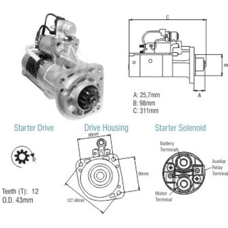 MOTOR PARTIDA COMPATÍVEL MITSUBISHI 24V 12D VOLVO VM/CAM.VW MWM ZM8089003