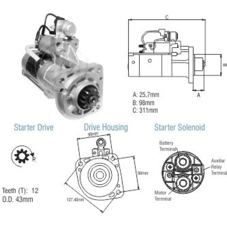 MOTOR PARTIDA COMPATÍVEL MITSUBISHI 24V 12D VOLVO VM/CAM.VW MWM ZM8089003