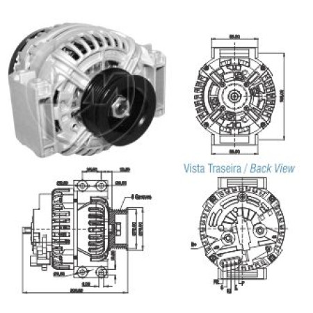 ALTERNADOR COMPATÍVEL BOSCH ELETR 24V 110A S-5 (POLIA 8PK) ZM9020801