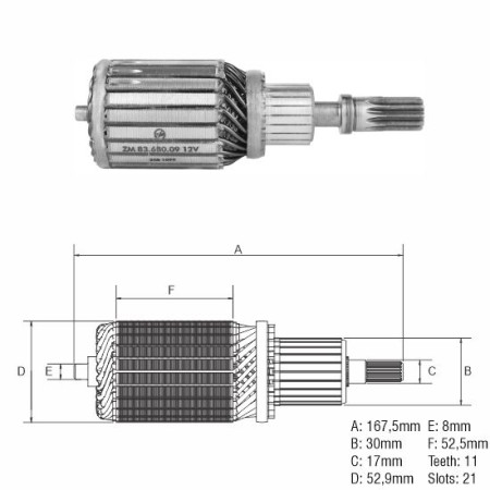 INDUZIDO PARTIDA COMPATÍVEL HITACHI 12V NISSAN/THERMOKING - ESTRIAS LC 11D-168 20108 LR301216 JR1631 ZM8368009