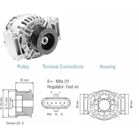 ALTERNADOR COMPATÍVEL BOSCH ELETR 24V 80A S-5 (POLIA 8PK) ZM9010607
