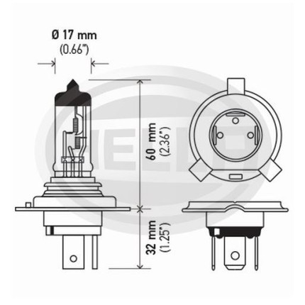 KIT LÂMPADA H4 12V 60/55W BI-IODO - ALTA/BAIXA SUPER BRANCA HELLA HEH4WL