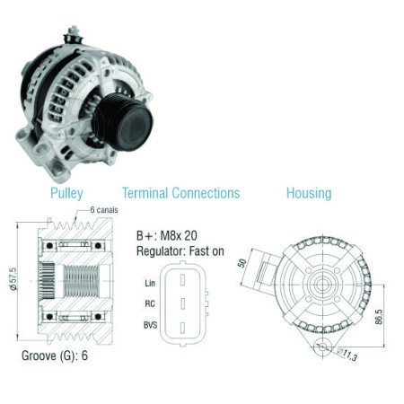 ALTERNADOR COMPATÍVEL DENSO 12V 150A JAGUAR 04>09/MINI COOPER DIESEL 03>13 ZM9070504