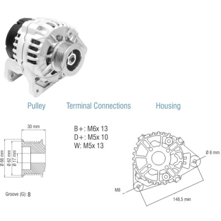 ALTERNADOR COMPATÍVEL BOSCH SEMI-ELETR 12V 70A ESCORT/FIESTA/KA/COURIER ZM9010901