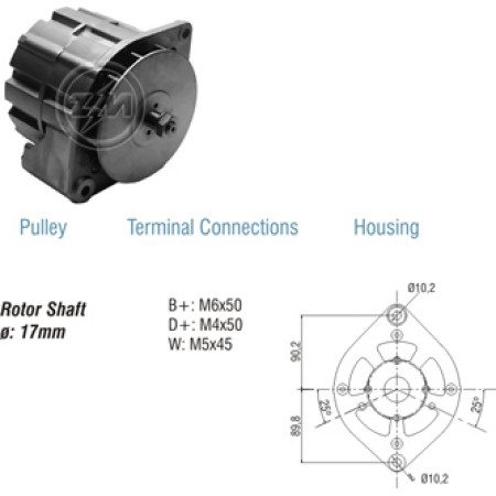 ALTERNADOR COMPATÍVEL BOSCH 24V 45A  112/113 (SEM POLIA) ZM9010202