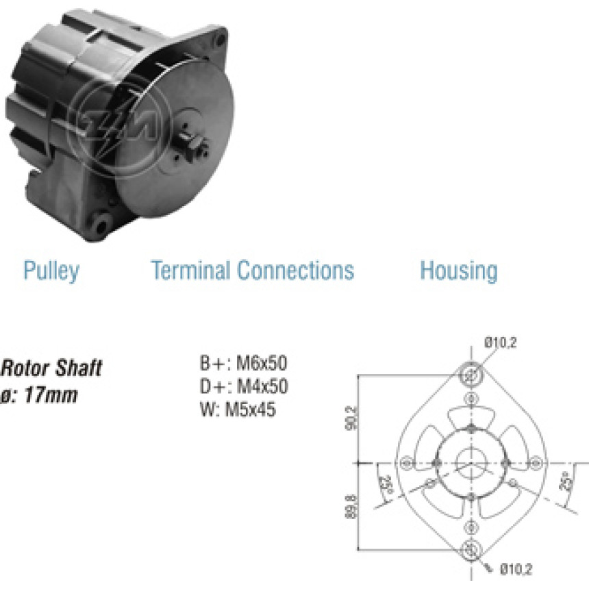 ALTERNADOR COMPATÍVEL BOSCH 24V 45A  112/113 (SEM POLIA) ZM9010202