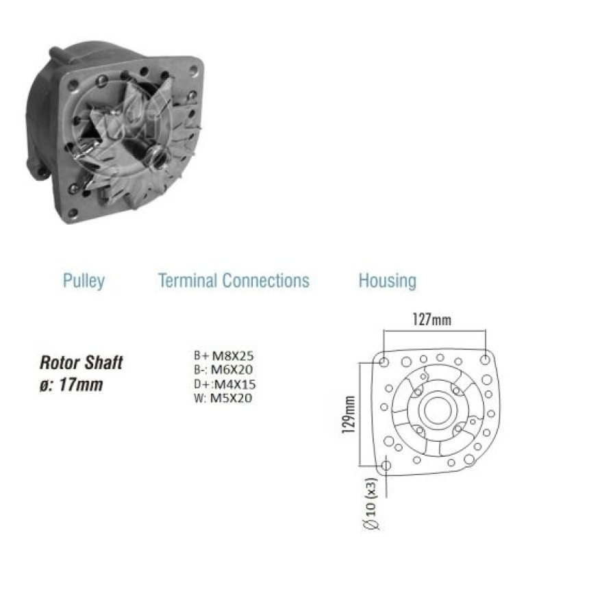 ALTERNADOR COMPATÍVEL BOSCH 24V 65/80A 124/114 (SEM POLIA) ZM9010204