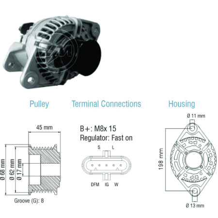 ALTERNADOR COMPATÍVEL BOSCH ELETR 24V 80A VOLVO FH/FM ZM9010604