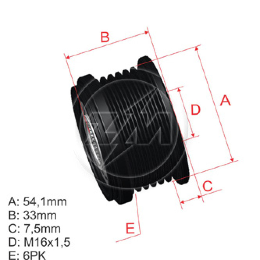 POLIA RODA LIVRE 6PK-54 COMPATÍVEL VALEO DUCATO/BOXER/PEUGEOT 5437 ZM9601223