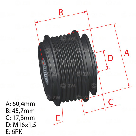 POLIA RODA LIVRE 6PK-60 COMPATÍVEL VALEO AUDI A4 A5 Q5 5602 ZM9601238