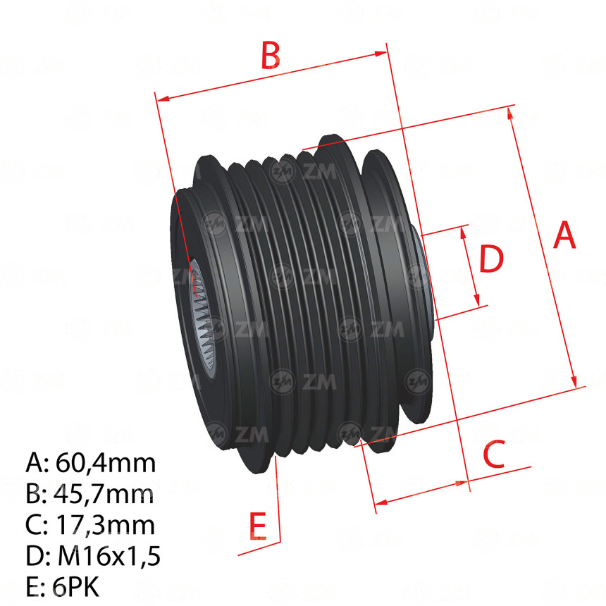POLIA RODA LIVRE 6PK-60 COMPATÍVEL VALEO AUDI A4 A5 Q5 5602 ZM9601238