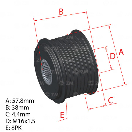 POLIA RODA LIVRE 8PK-58 COMPATÍVEL BOSCH DODGE RAM 5519 ZM9600009
