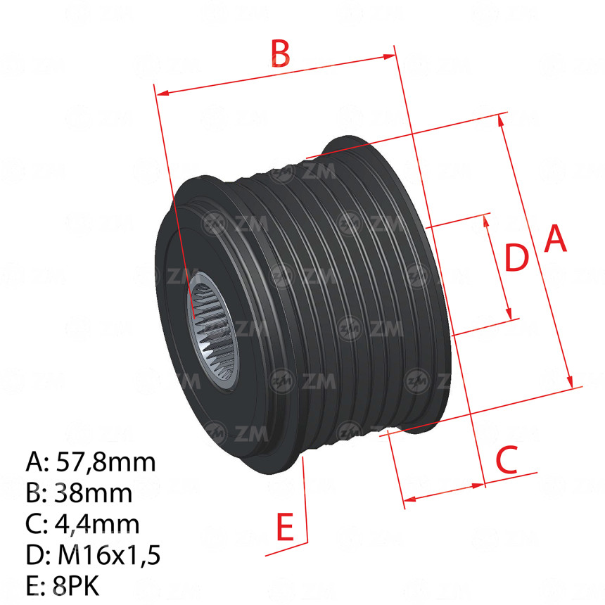 POLIA RODA LIVRE 8PK-58 COMPATÍVEL BOSCH DODGE RAM 5519 ZM9600009