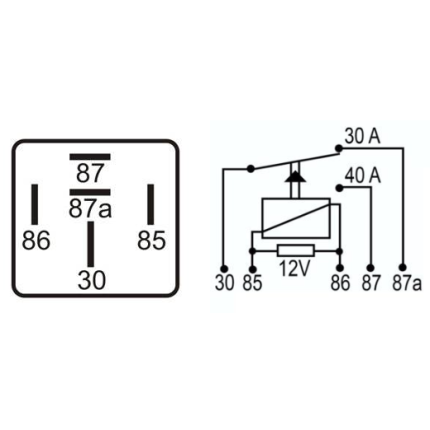 RELE AUXILIAR COMPATÍVEL 12V 40A/30A 5T - REVERSOR DNI0115