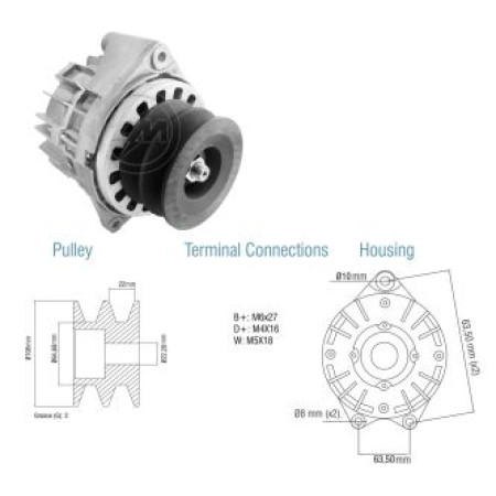 ALTERNADOR COMPATÍVEL BOSCH 24V 35A CATERPILLAR/KOMATSU - POLIA DUPLA ZM9010206