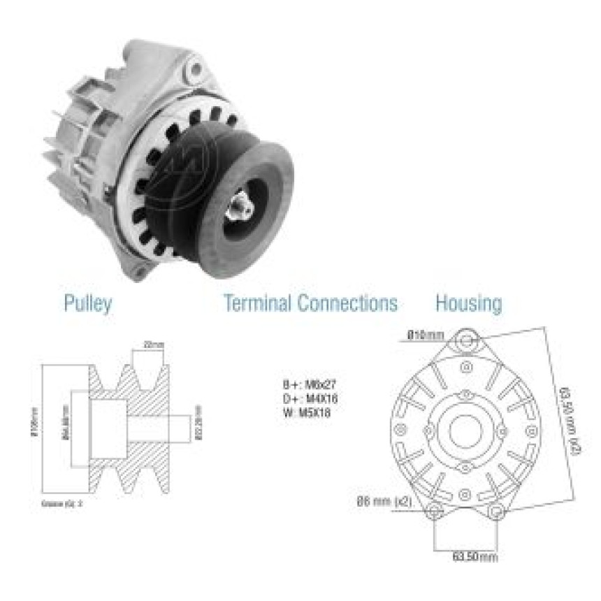 ALTERNADOR COMPATÍVEL BOSCH 24V 35A CATERPILLAR/KOMATSU - POLIA DUPLA ZM9010206