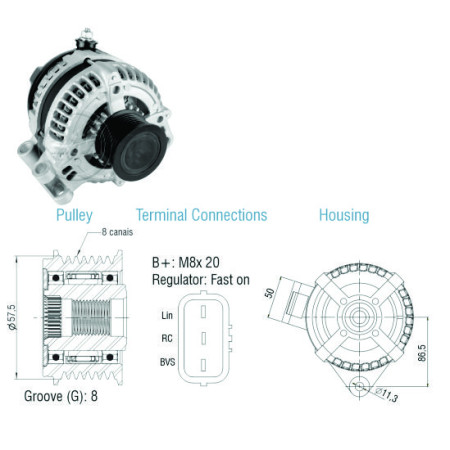 ALTERNADOR COMPATÍVEL DENSO 12V 150A LAND ROVER DISCOVERY III 2.7 4.4 04>13 ZM9070503