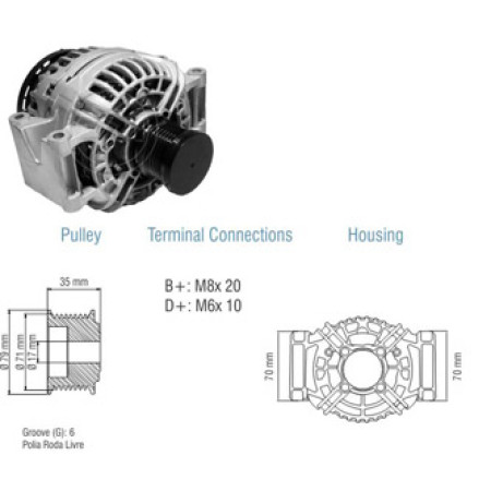 ALTERNADOR COMPATÍVEL BOSCH ELETR 12V 120A SPRINTER/ACELLO 00>06 (POLIA 6PK) ZM9020201