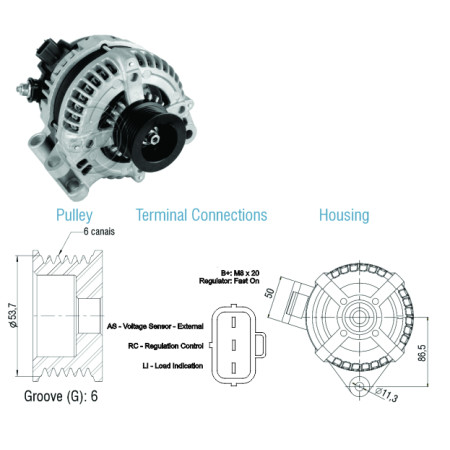 ALTERNADOR COMPATÍVEL DENSO 12V 150A LAND ROVER DISCOVERY III 4.0 04>09 ZM9070502