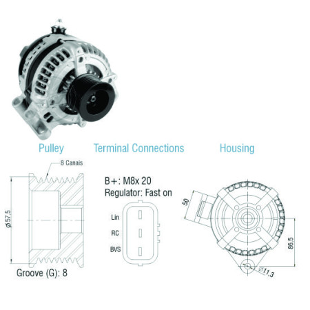ALTERNADOR COMPATÍVEL DENSO 12V 150A LAND/RANGE ROVER 3.6 TD V8 06>13 ZM9070506