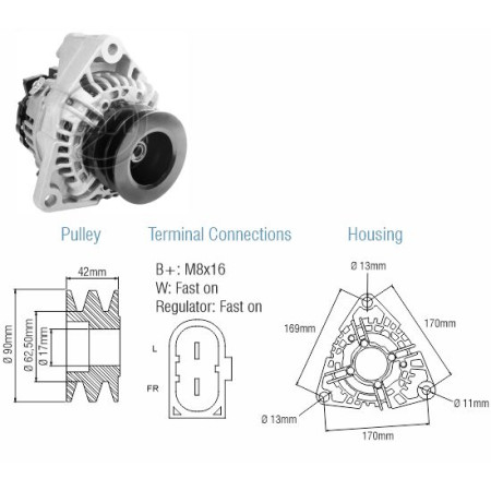 ALTERNADOR COMPATÍVEL BOSCH ELETR 12V 90A MB (REG.2T-COM W-POLIA 2PK) ZM9010809