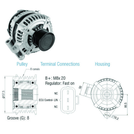 ALTERNADOR COMPATÍVEL DENSO 12V 150A LAND/RANGE ROVER SPORT 2.7 05>09 ZM9070505