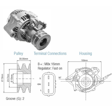 ALTERNADOR COMPATÍVEL DENSO 12V 100A TOYOTA HILUX 93>95 - C/BOMBA VACUO LP ZM9020402