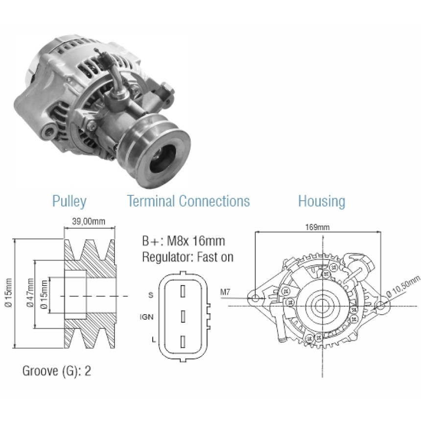 ALTERNADOR COMPATÍVEL DENSO 12V 100A TOYOTA HILUX 93>95 - C/BOMBA VACUO LP ZM9020402