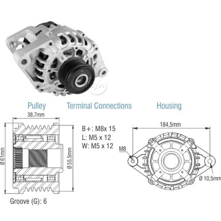 ALTERNADOR COMPATÍVEL VALEO 12V 100A S10/FRONTIER/TROLLER MWM 2.8 - C/CONTA-GIRO E POLIA RODA LIVRE ZM9020307