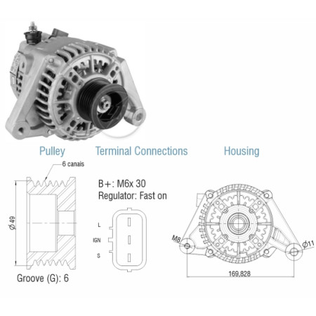 ALTERNADOR COMPATÍVEL LUCAS/PRESTOLITE 12V 90A LIFAN X60 1.8L ZM9020460