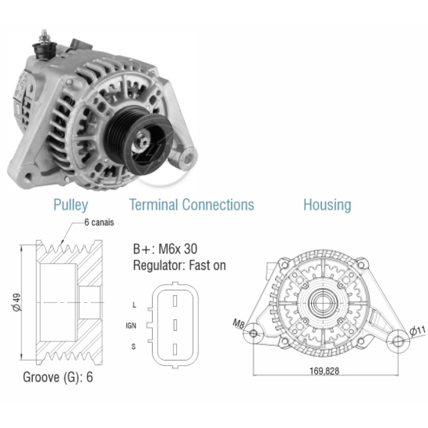 ALTERNADOR COMPATÍVEL LUCAS/PRESTOLITE 12V 90A LIFAN X60 1.8L ZM9020460