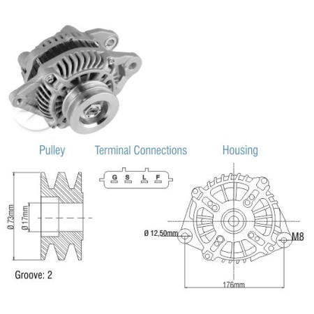 ALTERNADOR COMPATÍVEL MITSUBISHI 12V 90A L200 TRITON/PAJERO 3.2 08> (POLIA DUPLA) ZM9020103