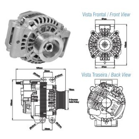 ALTERNADOR COMPATÍVEL MITSUBISHI 24V 100A  SERIE 5 04>07 (POLIA 8PK) ZM9030201