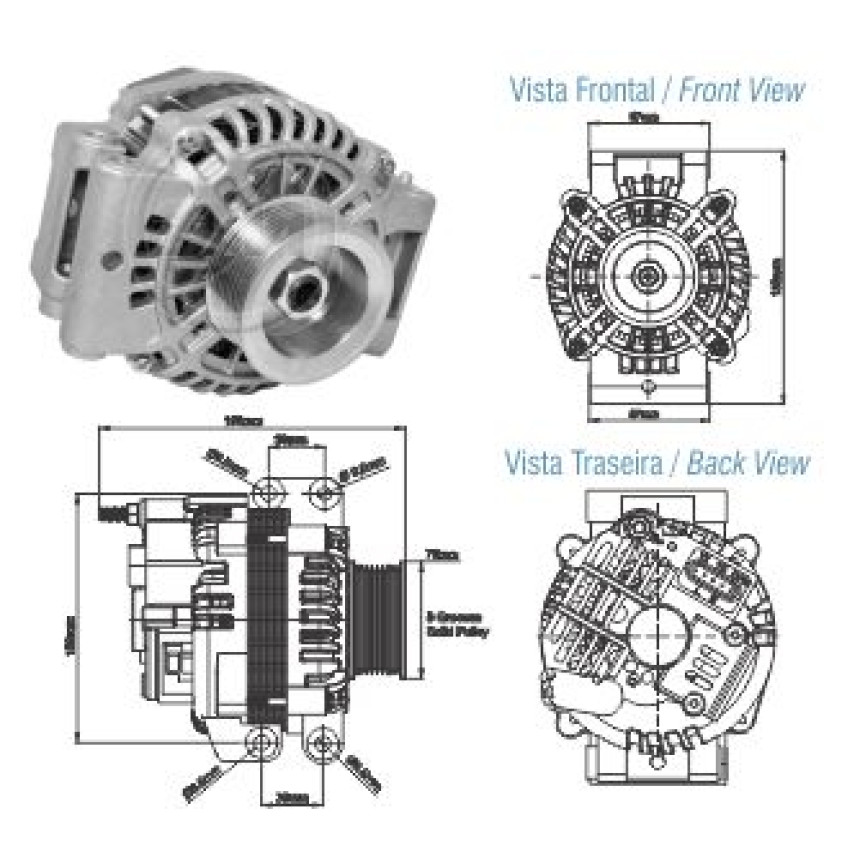 ALTERNADOR COMPATÍVEL MITSUBISHI 24V 100A  SERIE 5 04>07 (POLIA 8PK) ZM9030201