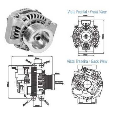 ALTERNADOR COMPATÍVEL MITSUBISHI 24V 100A SERIE-5/SERIE-6 S-5 S-6 08>15 (POLIA 10PK) ZM9030202