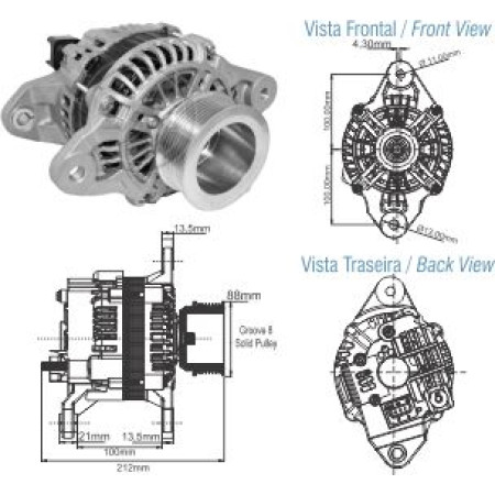 ALTERNADOR COMPATÍVEL MITSUBISHI 24V 110A VOLVO FH12/FM12/B12/FH13 (REG.5993) ZM9030203