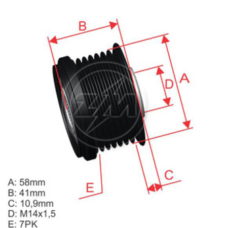 POLIA RODA LIVRE 7PK-57-M14 COMPATÍVEL DENSO HILUX/RAV4/COROLLA 5609 ZM9600523