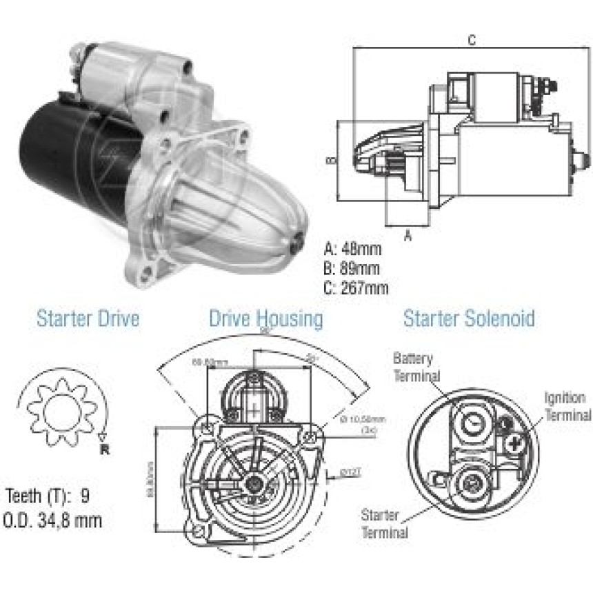 MOTOR PARTIDA COMPATÍVEL BOSCH-DW-GR 9D EM PE - MB 1113/BANDEIRANTE ZM8013202